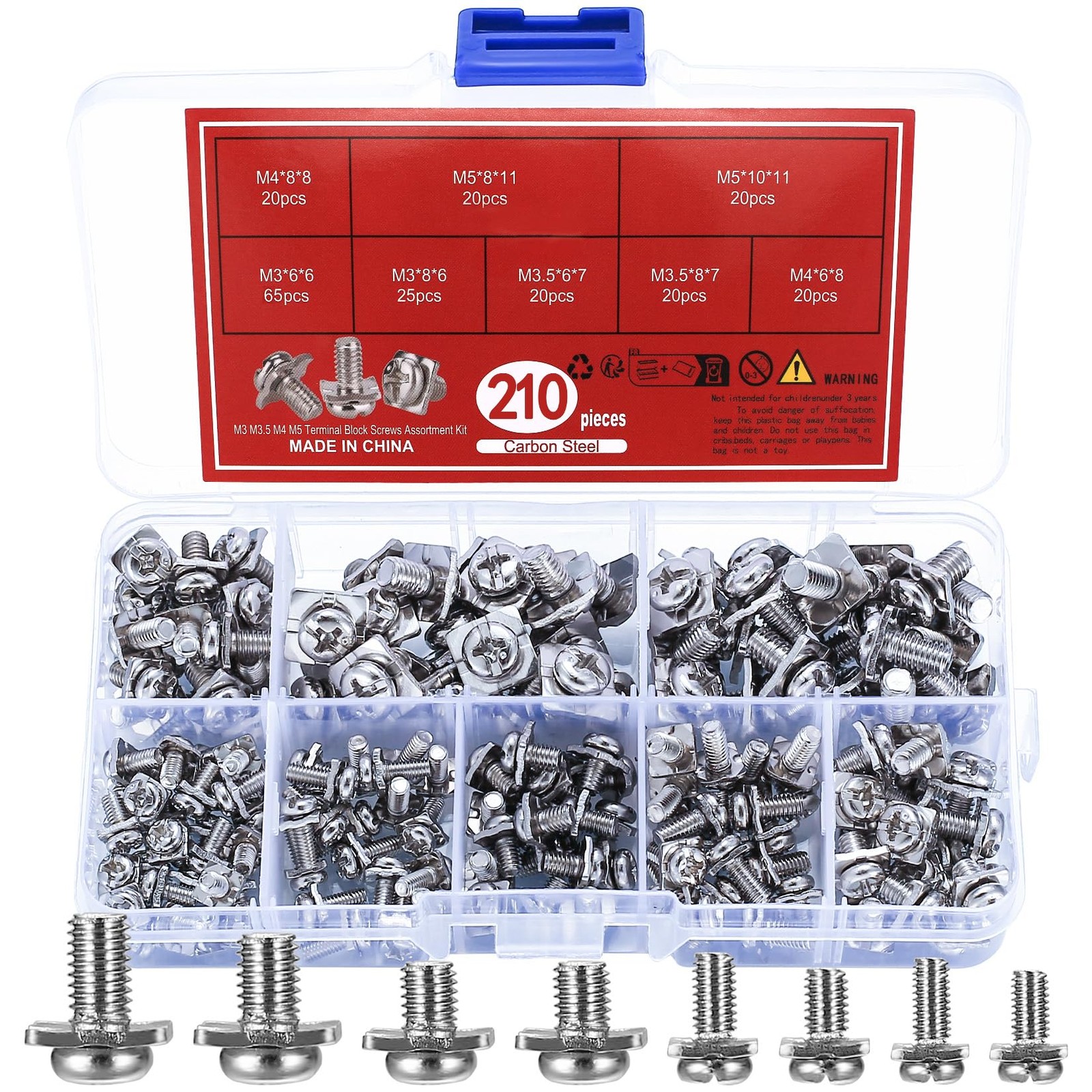 210 Pcs Terminal Block Screws, M3 M3.5 M4 M5 Terminal Screws Assortment Kit w...