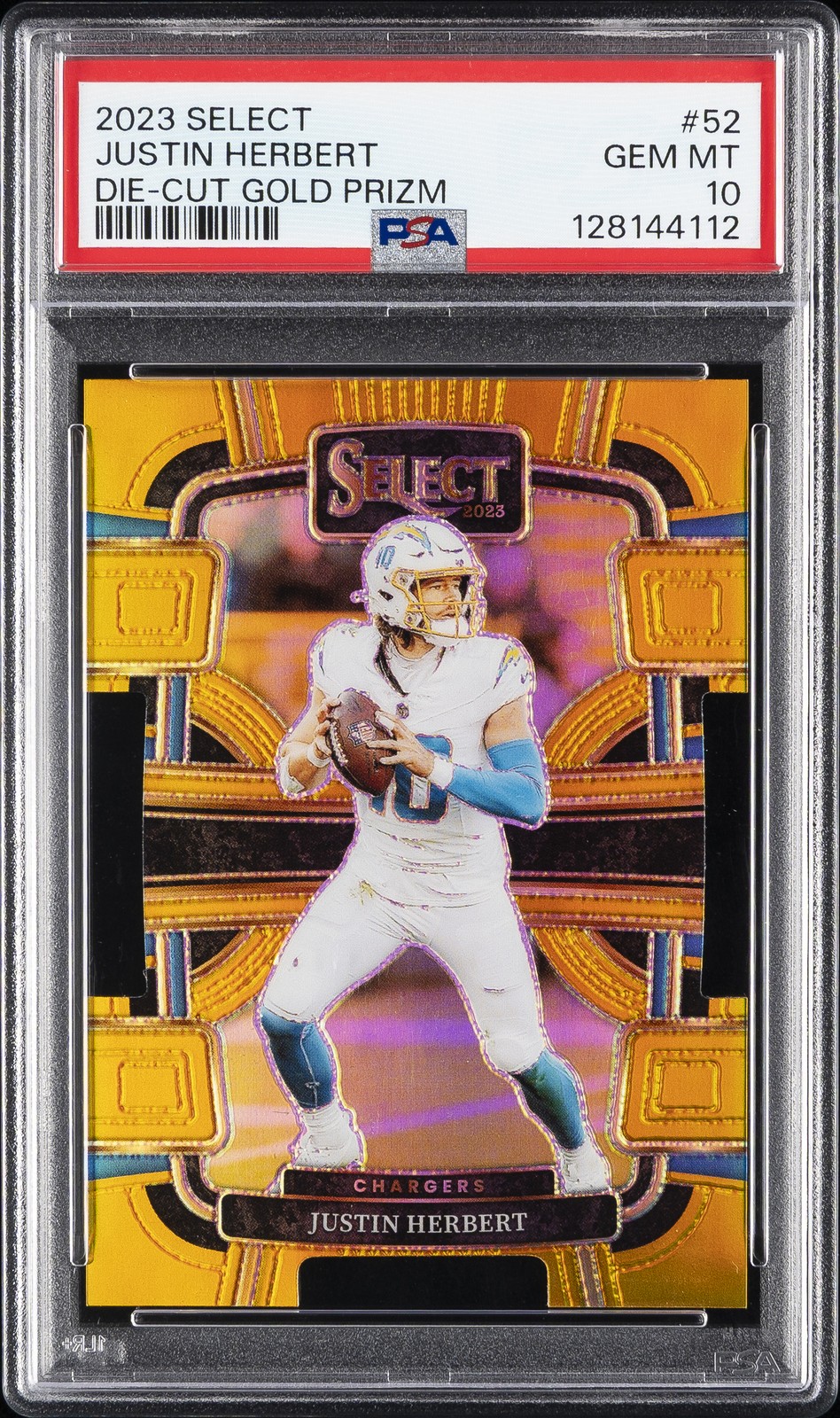 2023 PANINI SELECT DIE-CUT GOLD PRIZM #52 JUSTIN HERBERT 10/10 PSA 10