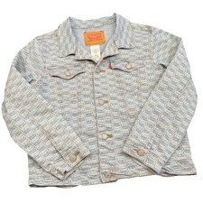 Levi's Denim Trucker Jacket All Over Logo Print Denim Stretch Youth Medium 10-12