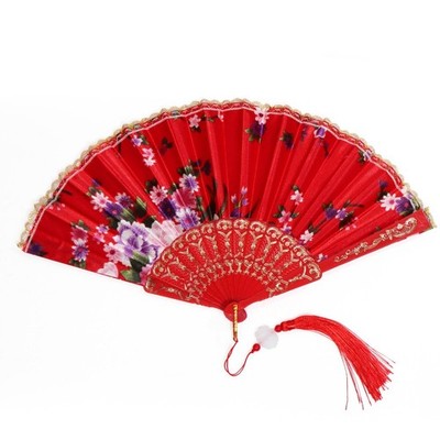 [Black Omen] Chinese-Style Fan For Women, With String, Tassel, And Decorative T_
