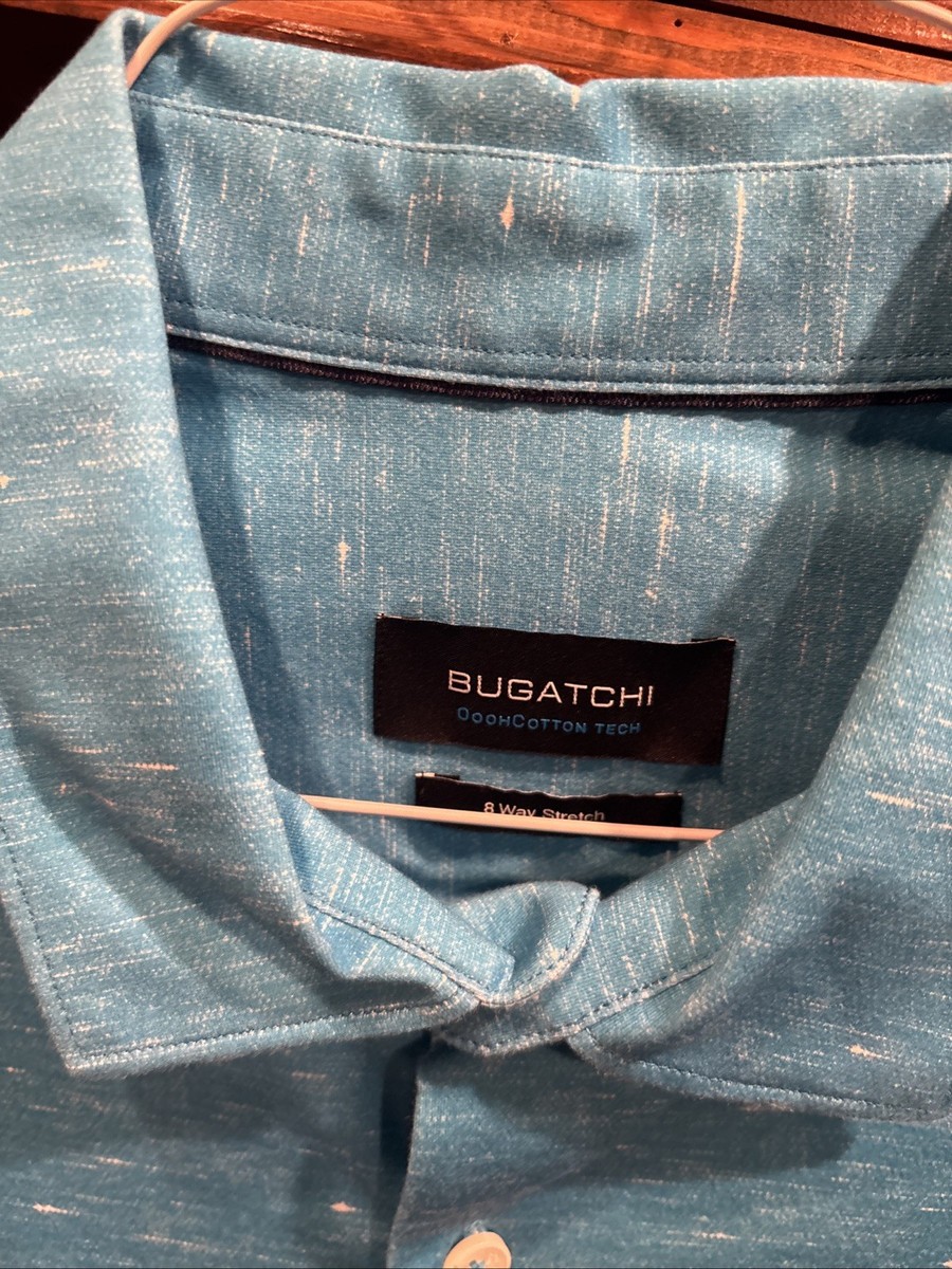 Bugatchi Blue Men's XL Button Down Shirt Chalk Stripe OOOH Cotton Long Sleeve View 2