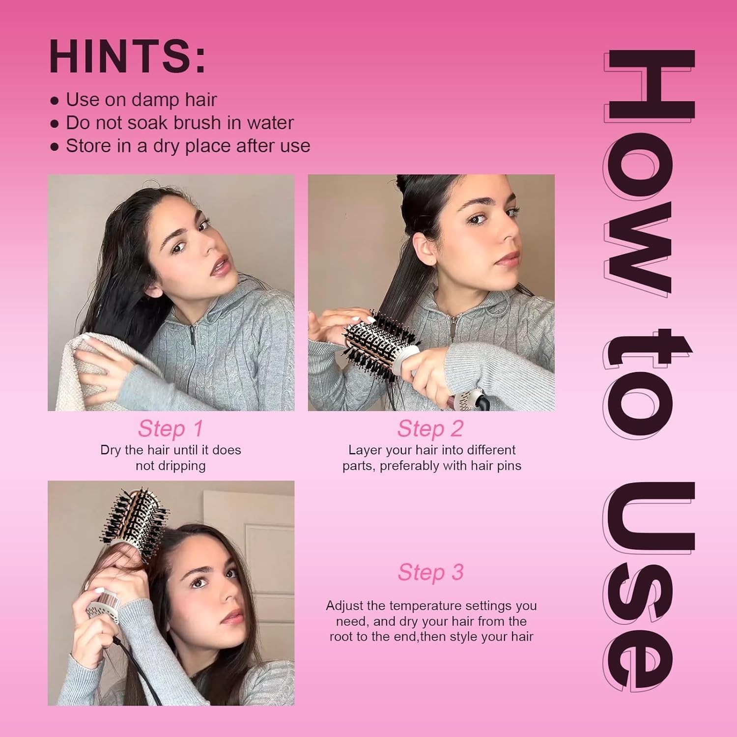 4-in-1 Travel Dual Voltage Hair Dryer Brush Blow Dryer Brush,Portable 2 inch ...