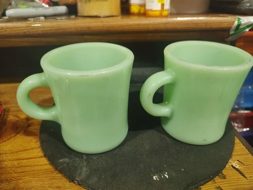 Lot Of 2 Fire King Jadeite C Handle Mugs