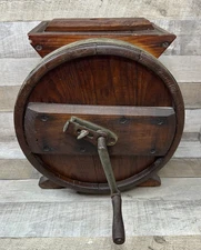 Antique Butter Churn Hand Crank Wooden Barrel Farmhouse Style Rustic Decor Bands