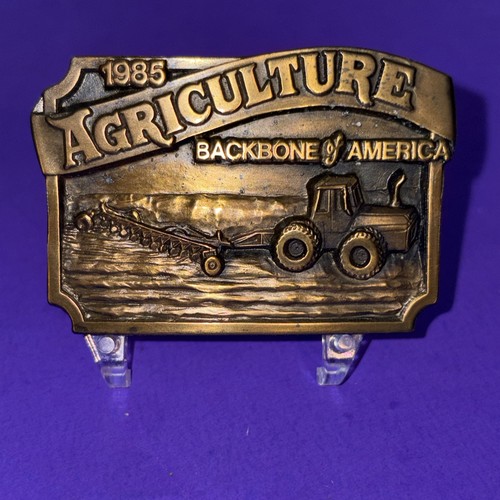 Vtg 1985 Agriculture Farming The Backbone of America Belt Buckle Plow Tractor - Picture 2 of 5