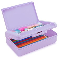 Double Layer Plastic Pencil Box Purple Pen Case School Supplies Storage Organize