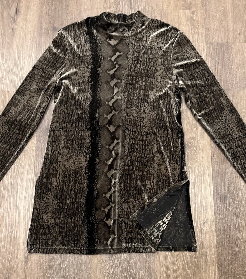 Mini túnica vintage Carole talla 4 terciopelo estampado serpiente abertura lateral discoteca Foto 2 de 4