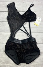 Youth Med Black Custom Made Contemporary Competition Dance Costume 2 Pc Velour