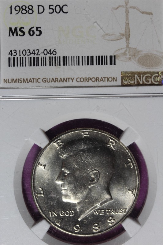 1988 D NGC 50C MS65 KENNEDY HALF DOLLAR #B52470