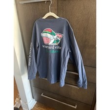 Vineyard Vines Santa Whale long-sleeve pocket t-shirt in blue boys medium 12-14
