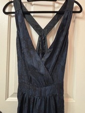 Marc Jacobs Navy Jacquard Silk A-Line Midi Dress V-Neck Sleeveless Size 2