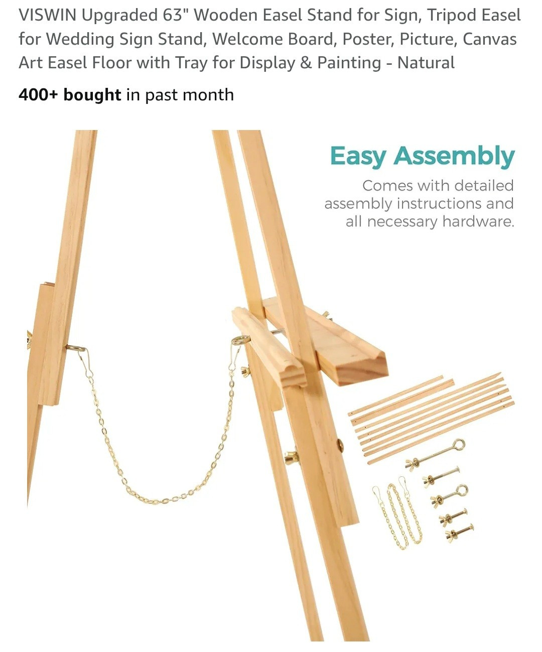 VISWIN 63" Wooden Tripod Display Easel Stand for, Poster. No Hardware Included 