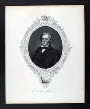 1856 Engraved Print Portrait John C Calhoun 7th Vice President Statesman from SC