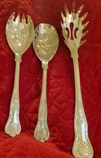 3 Silverplate Serving Pieces Kings Pattern Sheffield Salad Set & Pasta Server