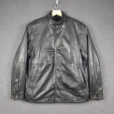 BUGATTI Leather Jacket Mens L Large Black Soft Lambskin Lamb Nappa Coat Button