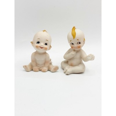 Vtg Kelvin Kewpie Style Bisque Dolls Set of 2 Hand Painted Charming Japan