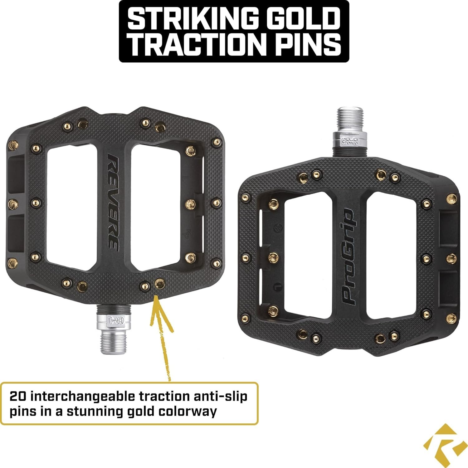 Revere ProGrip 1 Mountain Bike / BMX  Platform Pedals &ndash; Gold Pins