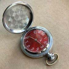 Vintage Red Dial MOLNIJA USSR Soviet Russian Pocket Watch.