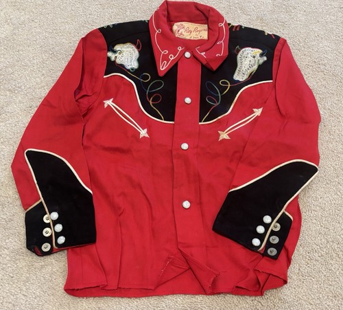 Vintage 1940s Boys Roy Roger’s J Bar T Red Western Embroidered Shirt Cowboy