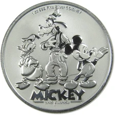 Disney Mickey Mouse & Friends BU 1 oz .999 Silver Bullion $2 2025 Niue