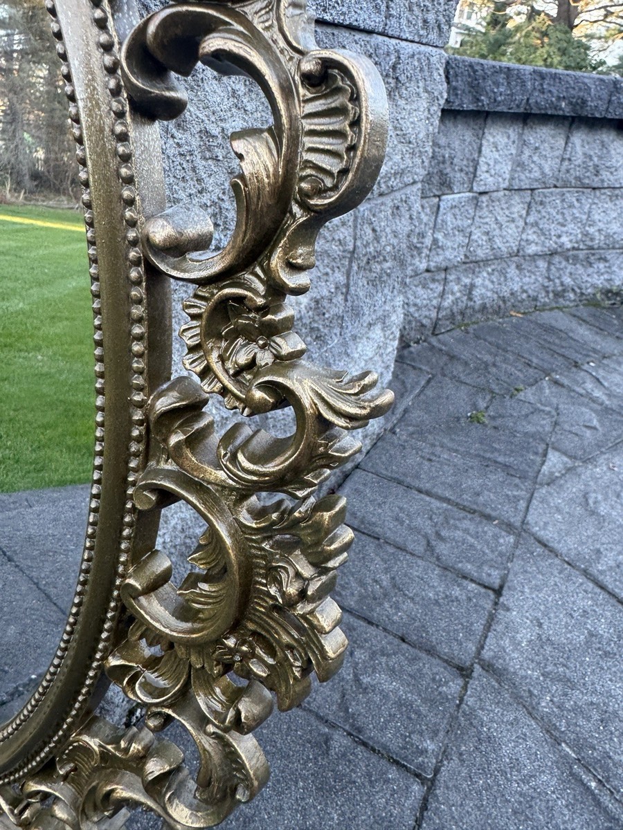 Vintage Burwood Hollywood Regency Gold Scroll Wall Mirror 32