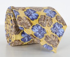 Ermenegildo Zegna Neck Tie Yellow Blue Floral Paisley 100 Silk Italy Recent
