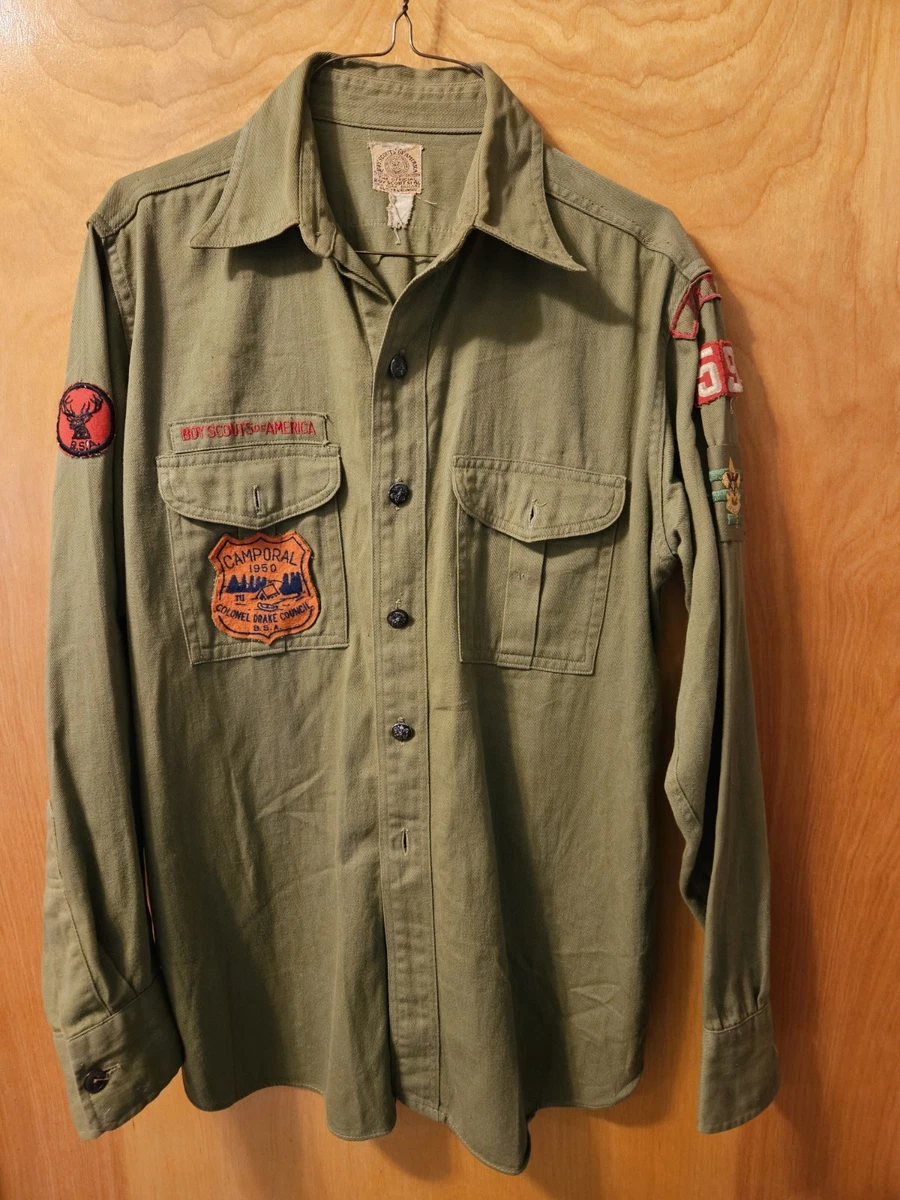▪️40’s【BOYSCOUT】VINTAGE SHIRT Rare Vintage Adult Boy Scout Shirt, Short Sleeved With Cuffs, Some