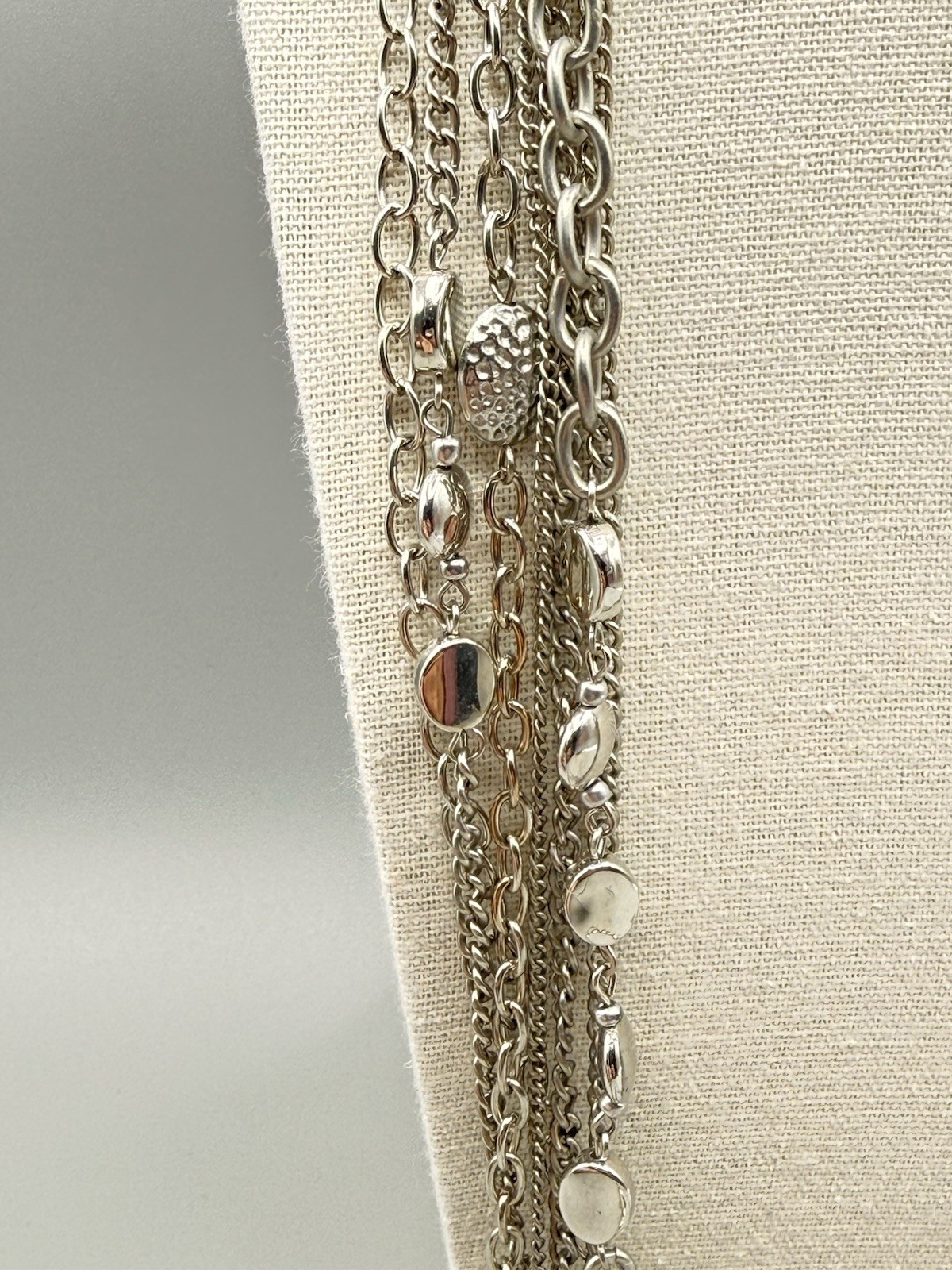 Silver Tone Multi Strand Layered Statement Neckla… - image 3