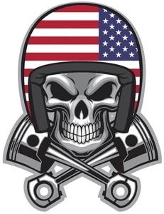 Skull Motorbike Helmet Flag USA Pistons Self Adhesive Vinyl Sticker