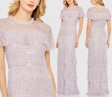 Mac Duggal Size 16 Purple 9195 Embellished Illusion Cape Sleeve Trumpet Gown NWT