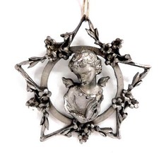 Pewter Angel Christmas Ornament RR Italy Flower Detail Star Praying 3"H