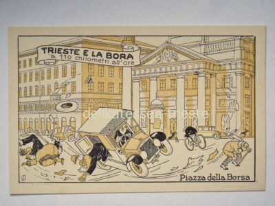 TRIESTE La BORA Piazza della Borsa car Petronio Valenti old postcard