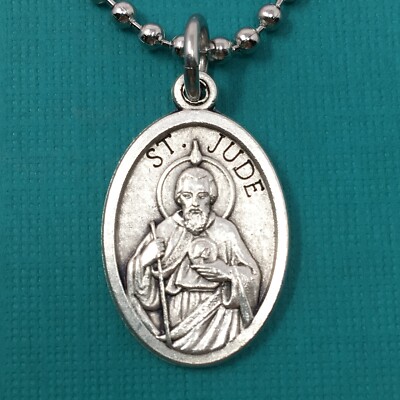 Saint Jude Round Pendant Necklace In Solid Sterling Silver Pray For Us - Foto 5