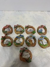Lot of 9 VTG Christmas Animal Wreath Ceramic Ornaments / Handmade