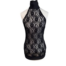 JUST FOR KIX Girls Dance Costume Tunic Top Black Lace Size 14 Sheer Backless