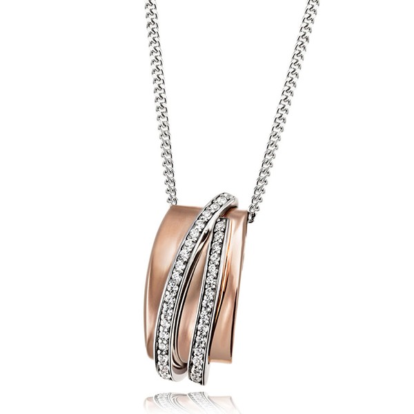 Goldmaid Collier 925/- Sterlingsilber Rotvergoldet 34 Zirkonia Weiss Neu-image