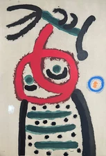 Joan Miro  "Femme et Oiseau /Woman and Bird" Original Pochoir  1965 Plate Signed