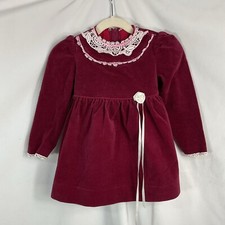 Ruth of Carolina Dress Girls 3T Red Velvet Cotton Long Sleeve White Lace