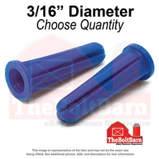 3/16" Conical Plastic Drywall Anchor Blue Fits Screws #6 #8 #10(Choose Quantity)