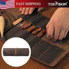 TOURBON Roll-up Tools Organizer Bag Leather Workshop Craft Knife Storage Gift US