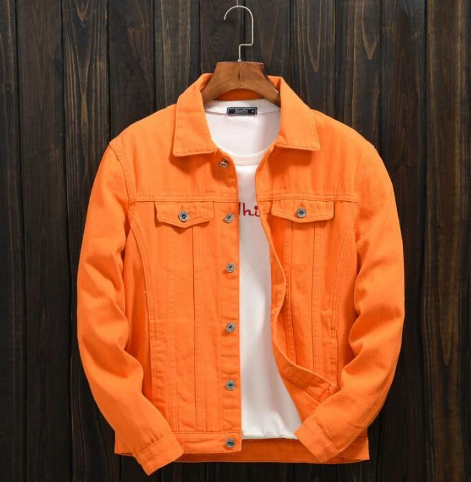 Orange Denim Jacket Mens, Mens Orange Jeans Jacket