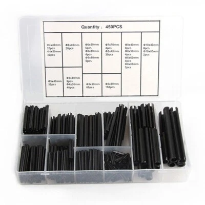 450PCS Steel Split Spring Dowel Fension Roll Pins Assortment Kits Fastener Parts