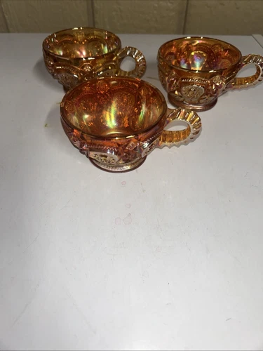 Vintage Imperial Marigold Carnival Glads 2 1/8" Tall Punch Cup Set Of 3