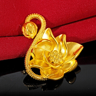 Vintage lotus 23K 24K THAI BAHT YELLOW GOLD GP Necklace Pendant