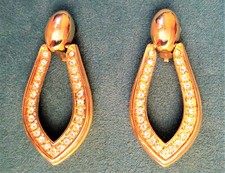 Boucles d'oreilles clips en métal doré épais strass bijou qualité Vintage NEUF