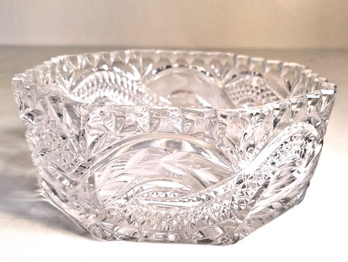 Vtg Irena Glass Factory Poland Cut Crystal Octagonal Large Bowl