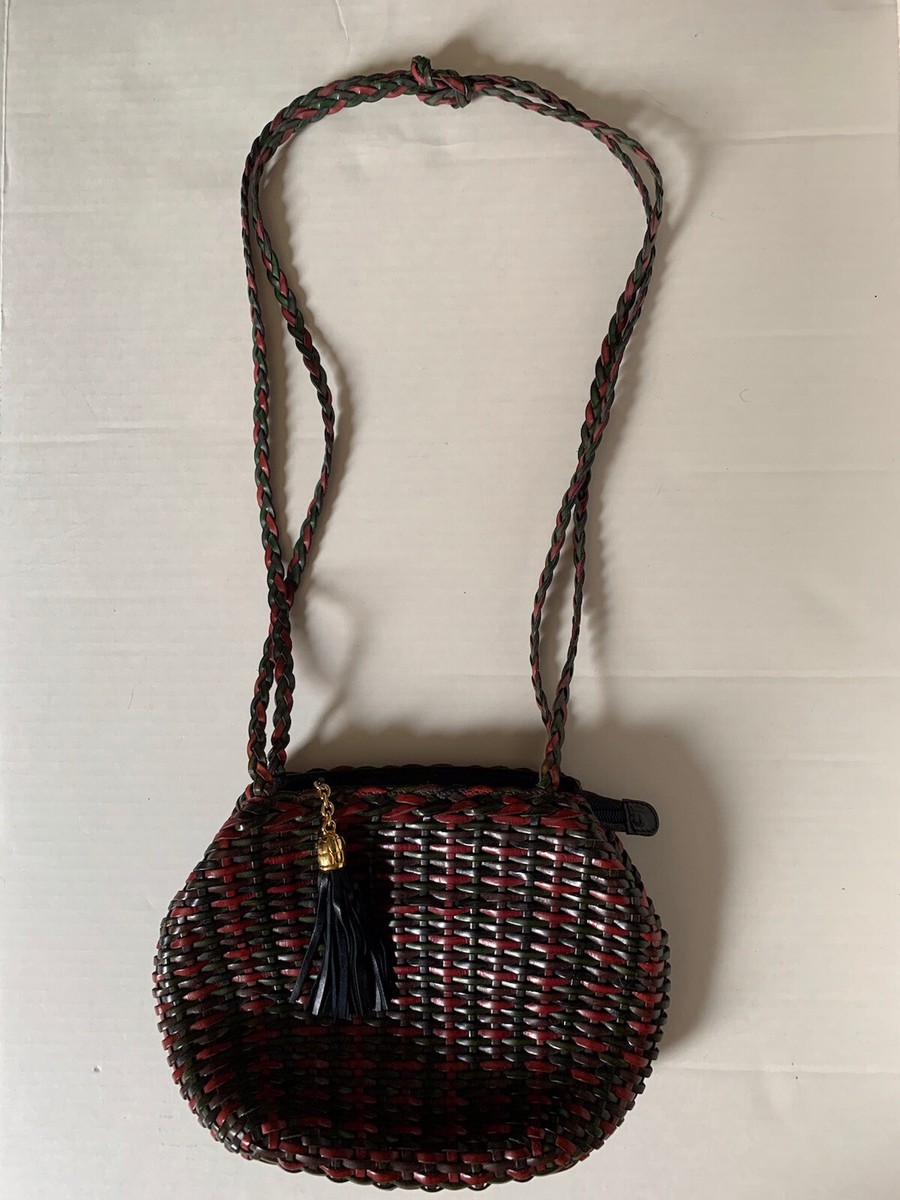 Cosci Made in Italy Woven Leather Blue Green Red Shoulder Bag With 