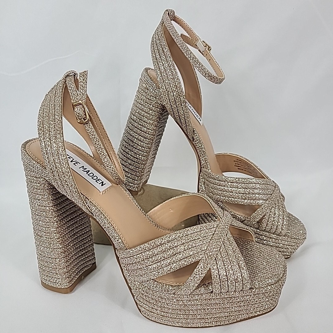 NEW Steve Madden Women's Laurel Gold Glitter Slingback Sandals Shoes Sz  NIB