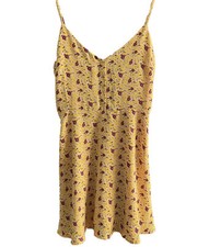 NWOT Forever 21 Womens Yellow Floral Spaghetti Strap Mini Dress, size medium