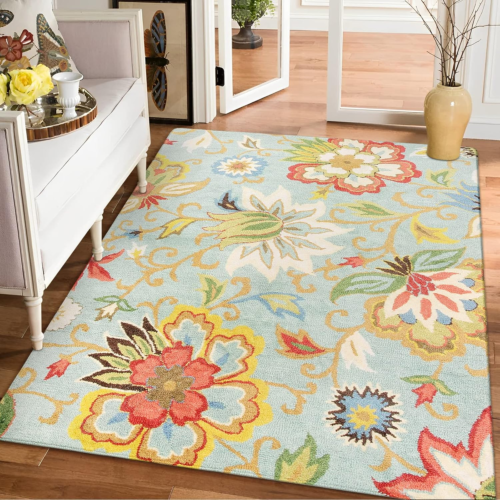 Machine Washable Floral Living Room Rug - 5X7 Area Rugs for Bedroom Non-Slip Lar